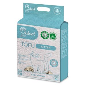 VELVET PAW TOFU for Kitten with Baby Powder essence 6L, 1.5 mm granule